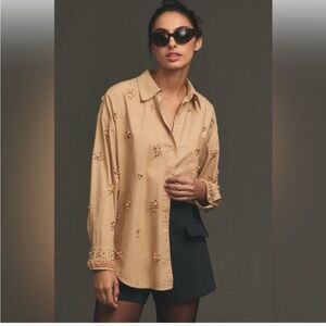 Anthropologie The Bennet Buttondown Shirt Maeve: Pearl-Embellished Edition Large
